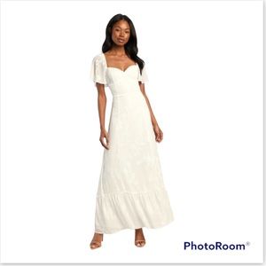 Lulús Tailor Made For You White Jacquard Lace-Up Maxi Dress